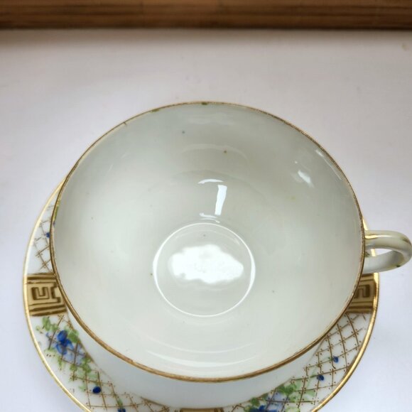 Nippon Teacup and Saucer Set Vintage Hand Painted Blue Flowers Gold Trim - Picture 3 of 11